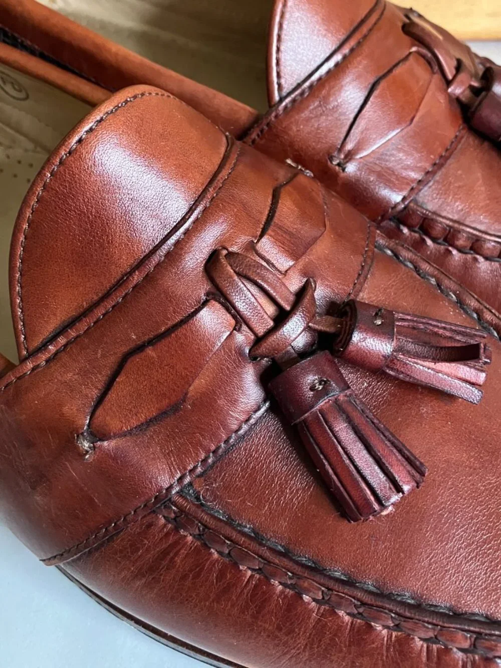 VTG Allen Edmonds Bennington Made in USA Brown Woven Tassel Loafers 11 3E Wide